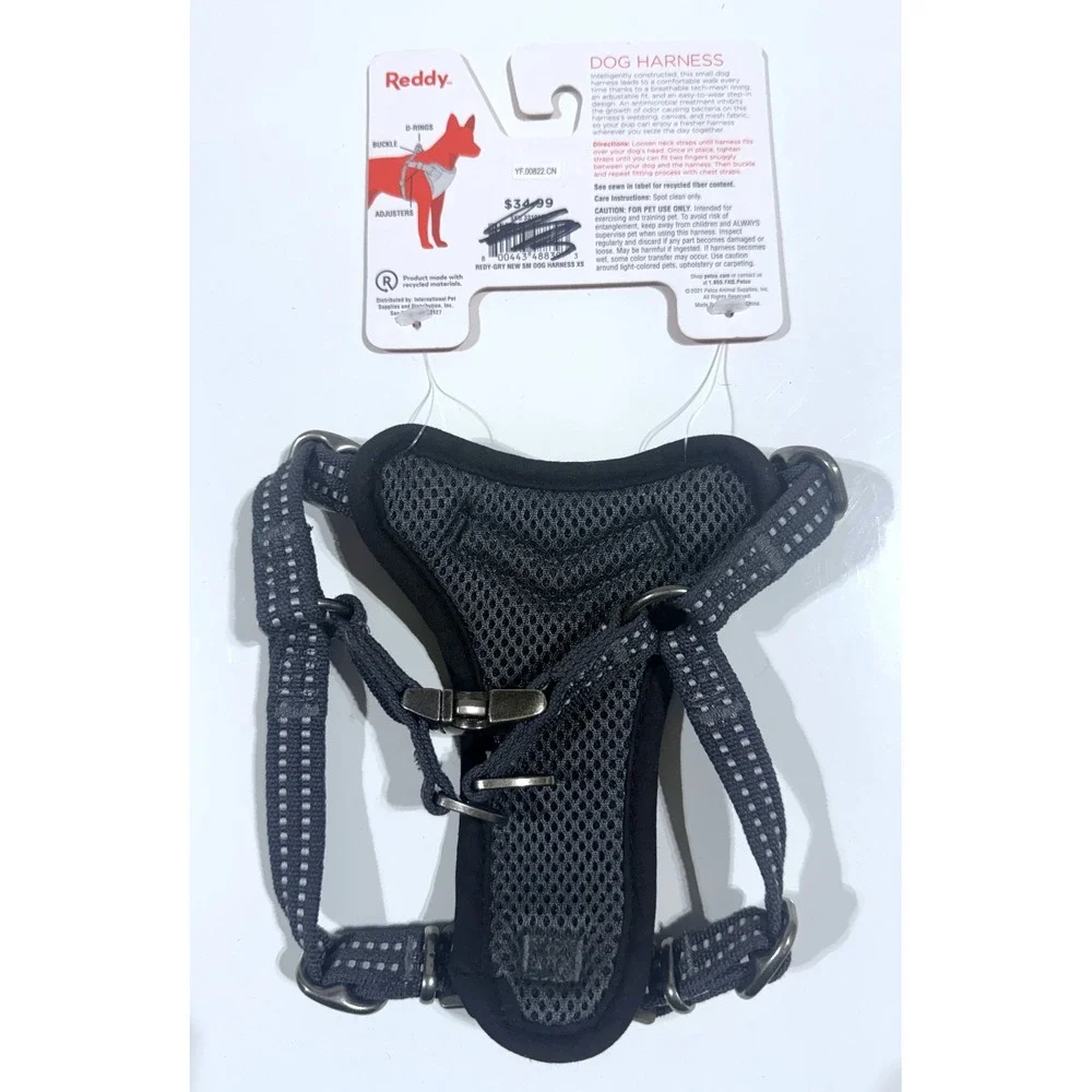 Reddy Small Dog Harness Gray Black Adjustable Mesh Lining XS Extra Small NEW